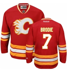 Women's Reebok Calgary Flames #7 TJ Brodie Authentic Red Third NHL Jersey