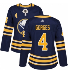 Women's Adidas Buffalo Sabres #4 Josh Gorges Authentic Navy Blue Home NHL Jersey