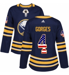 Women's Adidas Buffalo Sabres #4 Josh Gorges Authentic Navy Blue USA Flag Fashion NHL Jersey