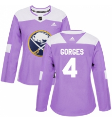 Women's Adidas Buffalo Sabres #4 Josh Gorges Authentic Purple Fights Cancer Practice NHL Jersey