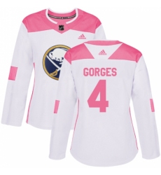 Women's Adidas Buffalo Sabres #4 Josh Gorges Authentic White/Pink Fashion NHL Jersey