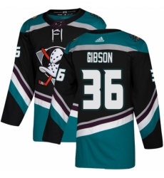 Men's Adidas Anaheim Ducks #36 John Gibson Authentic Black Teal Third NHL Jersey