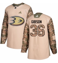 Men's Adidas Anaheim Ducks #36 John Gibson Authentic Camo Veterans Day Practice NHL Jersey