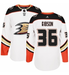 Men's Adidas Anaheim Ducks #36 John Gibson Authentic White Away NHL Jersey