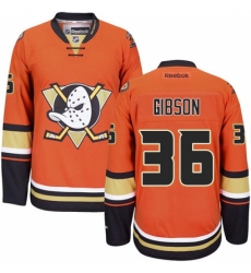 Men's Reebok Anaheim Ducks #36 John Gibson Authentic Orange Third NHL Jersey
