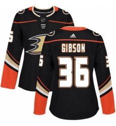 Women's Adidas Anaheim Ducks #36 John Gibson Authentic Black Home NHL Jersey