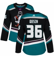 Women's Adidas Anaheim Ducks #36 John Gibson Authentic Black Teal Third NHL Jersey