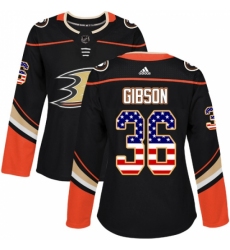 Women's Adidas Anaheim Ducks #36 John Gibson Authentic Black USA Flag Fashion NHL Jersey