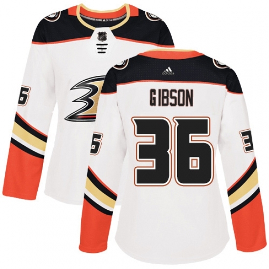 Women's Adidas Anaheim Ducks #36 John Gibson Authentic White Away NHL Jersey Women's Adidas Anaheim Ducks #36 John Gibson Authentic White Away NHL Jersey