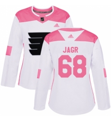 Women's Adidas Philadelphia Flyers #68 Jaromir Jagr Authentic White/Pink Fashion NHL Jersey
