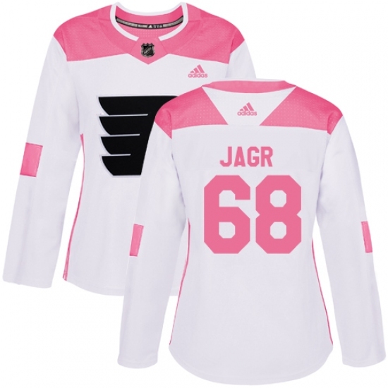 Women's Adidas Philadelphia Flyers #68 Jaromir Jagr Authentic White/Pink Fashion NHL Jersey Women's Adidas Philadelphia Flyers #68 Jaromir Jagr Authentic White/Pink Fashion NHL Jersey