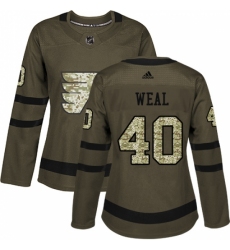 Women's Adidas Philadelphia Flyers #40 Jordan Weal Authentic Green Salute to Service NHL Jersey