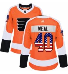 Women's Adidas Philadelphia Flyers #40 Jordan Weal Authentic Orange USA Flag Fashion NHL Jersey