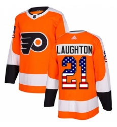 Men's Adidas Philadelphia Flyers #21 Scott Laughton Authentic Orange USA Flag Fashion NHL Jersey