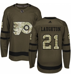 Men's Adidas Philadelphia Flyers #21 Scott Laughton Premier Green Salute to Service NHL Jersey