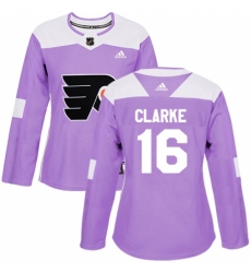 Women's Adidas Philadelphia Flyers #16 Bobby Clarke Authentic Purple Fights Cancer Practice NHL Jersey