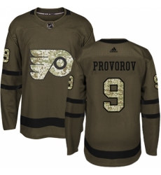 Men's Adidas Philadelphia Flyers #9 Ivan Provorov Premier Green Salute to Service NHL Jersey