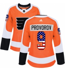 Women's Adidas Philadelphia Flyers #9 Ivan Provorov Authentic Orange USA Flag Fashion NHL Jersey