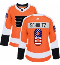 Women's Adidas Philadelphia Flyers #8 Dave Schultz Authentic Orange USA Flag Fashion NHL Jersey