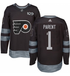 Men's Adidas Philadelphia Flyers #1 Bernie Parent Authentic Black 1917-2017 100th Anniversary NHL Jersey