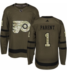 Men's Adidas Philadelphia Flyers #1 Bernie Parent Authentic Green Salute to Service NHL Jersey