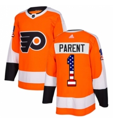 Men's Adidas Philadelphia Flyers #1 Bernie Parent Authentic Orange USA Flag Fashion NHL Jersey