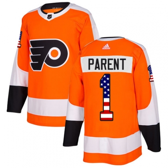 Men's Adidas Philadelphia Flyers #1 Bernie Parent Authentic Orange USA Flag Fashion NHL Jersey Men's Adidas Philadelphia Flyers #1 Bernie Parent Authentic Orange USA Flag Fashion NHL Jersey