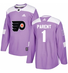 Men's Adidas Philadelphia Flyers #1 Bernie Parent Authentic Purple Fights Cancer Practice NHL Jersey