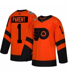 Men's Adidas Philadelphia Flyers #1 Bernie Parent Orange Authentic 2019 Stadium Series Stitched NHL Jersey