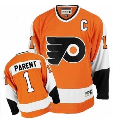 Men's CCM Philadelphia Flyers #1 Bernie Parent Authentic Orange Throwback NHL Jersey
