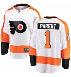 Men's Philadelphia Flyers #1 Bernie Parent Fanatics Branded White Away Breakaway NHL Jersey