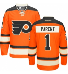 Men's Reebok Philadelphia Flyers #1 Bernie Parent Authentic Orange New Third NHL Jersey