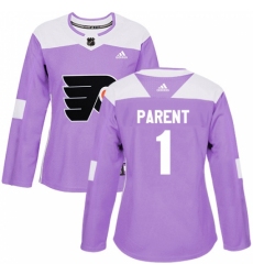 Women's Adidas Philadelphia Flyers #1 Bernie Parent Authentic Purple Fights Cancer Practice NHL Jersey