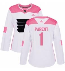 Women's Adidas Philadelphia Flyers #1 Bernie Parent Authentic White/Pink Fashion NHL Jersey