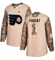 Youth Adidas Philadelphia Flyers #1 Bernie Parent Authentic Camo Veterans Day Practice NHL Jersey