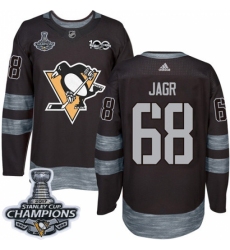 Men's Adidas Pittsburgh Penguins #68 Jaromir Jagr Authentic Black 1917-2017 100th Anniversary 2017 Stanley Cup Champions NHL Jersey