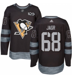 Men's Adidas Pittsburgh Penguins #68 Jaromir Jagr Authentic Black 1917-2017 100th Anniversary NHL Jersey