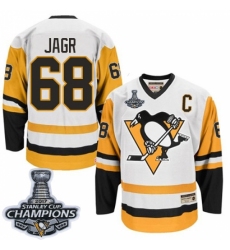 Men's CCM Pittsburgh Penguins #68 Jaromir Jagr Authentic White Throwback 2017 Stanley Cup Champions NHL Jersey