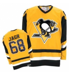 Men's CCM Pittsburgh Penguins #68 Jaromir Jagr Authentic Yellow Throwback NHL Jersey