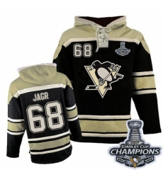 Men's Old Time Hockey Pittsburgh Penguins #68 Jaromir Jagr Premier Black Sawyer Hooded Sweatshirt 2017 Stanley Cup Champions