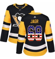 Women's Adidas Pittsburgh Penguins #68 Jaromir Jagr Authentic Black USA Flag Fashion NHL Jersey