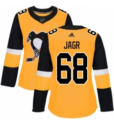 Women's Adidas Pittsburgh Penguins #68 Jaromir Jagr Authentic Gold Alternate NHL Jersey