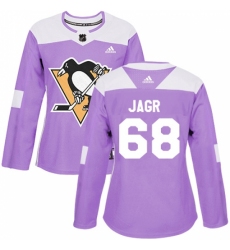 Women's Adidas Pittsburgh Penguins #68 Jaromir Jagr Authentic Purple Fights Cancer Practice NHL Jersey