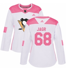 Women's Adidas Pittsburgh Penguins #68 Jaromir Jagr Authentic White/Pink Fashion NHL Jersey