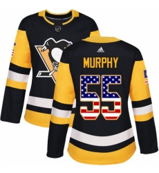 Women's Adidas Pittsburgh Penguins #55 Larry Murphy Authentic Black USA Flag Fashion NHL Jersey