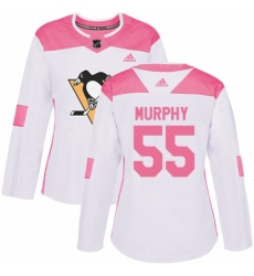 Women's Adidas Pittsburgh Penguins #55 Larry Murphy Authentic White/Pink Fashion NHL Jersey