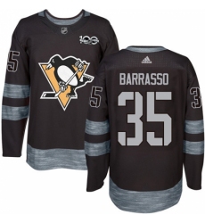 Men's Adidas Pittsburgh Penguins #35 Tom Barrasso Authentic Black 1917-2017 100th Anniversary NHL Jersey