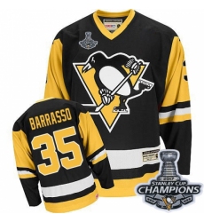 Men's CCM Pittsburgh Penguins #35 Tom Barrasso Authentic Black Throwback 2017 Stanley Cup Champions NHL Jersey