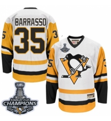 Men's CCM Pittsburgh Penguins #35 Tom Barrasso Authentic White Throwback 2017 Stanley Cup Champions NHL Jersey