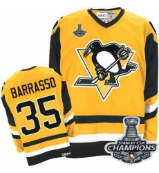 Men's CCM Pittsburgh Penguins #35 Tom Barrasso Authentic Yellow Throwback 2017 Stanley Cup Champions NHL Jersey